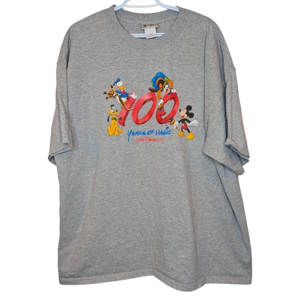 Y2K Disney World 100 Years of Magic T-Shirt XL Grey Mickey Vintage Style
